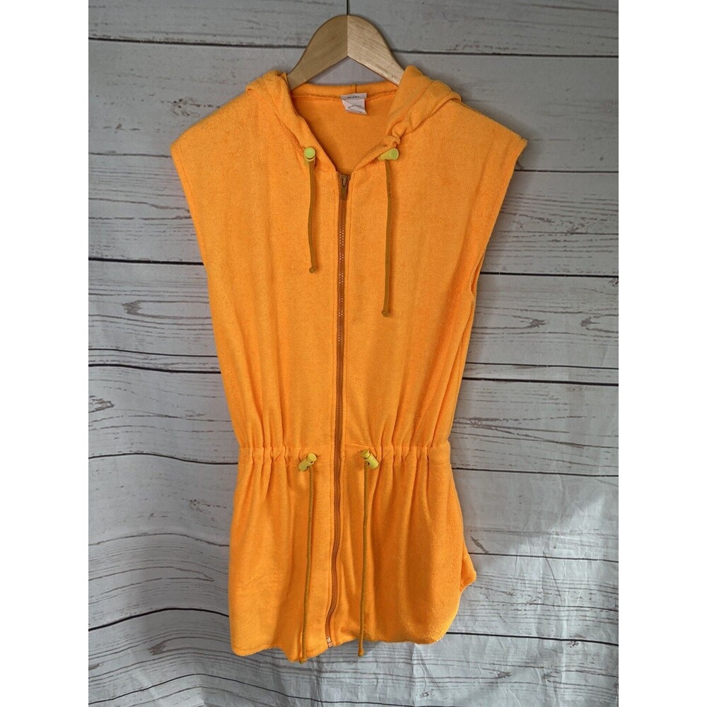 Vintage 80s Jag Swim Dress Romper Cover Up Size Small Petite Neon Orange So Cute - Picture 3 of 7